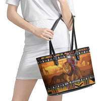 Kenya Safari Christmas Leather Tote Bag Black Santa Riding Lion - Heri ya Krismasi - Wonder Print Shop