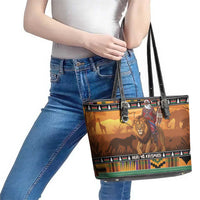 Kenya Safari Christmas Leather Tote Bag Black Santa Riding Lion - Heri ya Krismasi - Wonder Print Shop