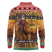 Kenya Safari Christmas Long Sleeve Polo Shirt Black Santa Riding Lion - Heri ya Krismasi - Wonder Print Shop