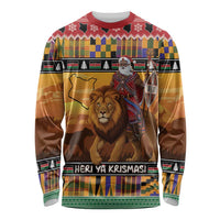 Kenya Safari Christmas Long Sleeve Shirt Black Santa Riding Lion - Heri ya Krismasi - Wonder Print Shop