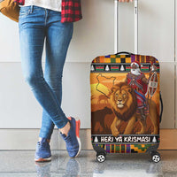 Kenya Safari Christmas Luggage Cover Black Santa Riding Lion - Heri ya Krismasi - Wonder Print Shop