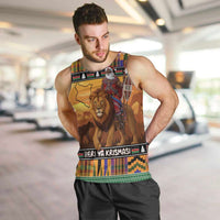 Kenya Safari Christmas Men Tank Top Black Santa Riding Lion - Heri ya Krismasi - Wonder Print Shop