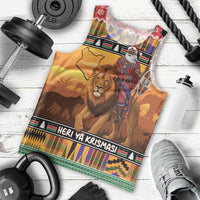 Kenya Safari Christmas Men Tank Top Black Santa Riding Lion - Heri ya Krismasi - Wonder Print Shop