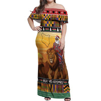 Kenya Safari Christmas Off Shoulder Maxi Dress Black Santa Riding Lion - Heri ya Krismasi - Wonder Print Shop