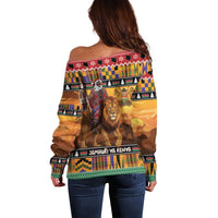 Kenya Safari Christmas Off Shoulder Sweater Black Santa Riding Lion - Heri ya Krismasi - Wonder Print Shop