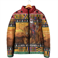 Kenya Safari Christmas Padded Jacket Black Santa Riding Lion - Heri ya Krismasi - Wonder Print Shop