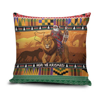 Kenya Safari Christmas Pillow Cover Black Santa Riding Lion - Heri ya Krismasi - Wonder Print Shop