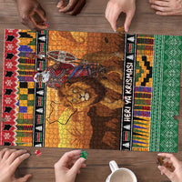 Kenya Safari Christmas Puzzle Black Santa Riding Lion - Heri ya Krismasi - Wonder Print Shop