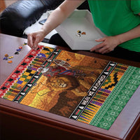 Kenya Safari Christmas Puzzle Black Santa Riding Lion - Heri ya Krismasi - Wonder Print Shop