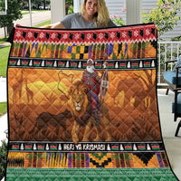 Kenya Safari Christmas Quilt Black Santa Riding Lion - Heri ya Krismasi - Wonder Print Shop