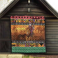 Kenya Safari Christmas Quilt Black Santa Riding Lion - Heri ya Krismasi - Wonder Print Shop