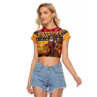 Kenya Safari Christmas Raglan Cropped T Shirt Black Santa Riding Lion - Heri ya Krismasi - Wonder Print Shop
