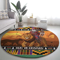 Kenya Safari Christmas Round Carpet Black Santa Riding Lion - Heri ya Krismasi - Wonder Print Shop