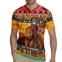 Kenya Safari Christmas Rugby Jersey Black Santa Riding Lion - Heri ya Krismasi - Wonder Print Shop