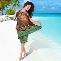 Kenya Safari Christmas Sarong Black Santa Riding Lion - Heri ya Krismasi - Wonder Print Shop