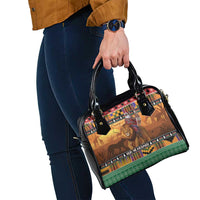 Kenya Safari Christmas Shoulder Handbag Black Santa Riding Lion - Heri ya Krismasi - Wonder Print Shop