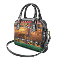 Kenya Safari Christmas Shoulder Handbag Black Santa Riding Lion - Heri ya Krismasi - Wonder Print Shop