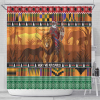 Kenya Safari Christmas Shower Curtain Black Santa Riding Lion - Heri ya Krismasi - Wonder Print Shop