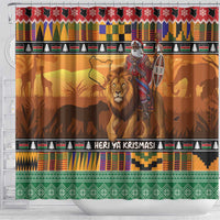 Kenya Safari Christmas Shower Curtain Black Santa Riding Lion - Heri ya Krismasi - Wonder Print Shop