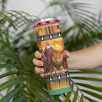 Kenya Safari Christmas Skinny Tumbler Black Santa Riding Lion - Heri ya Krismasi - Wonder Print Shop
