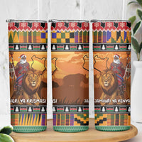 Kenya Safari Christmas Skinny Tumbler Black Santa Riding Lion - Heri ya Krismasi - Wonder Print Shop