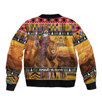 Kenya Safari Christmas Sleeve Zip Bomber Jacket Black Santa Riding Lion - Heri ya Krismasi - Wonder Print Shop