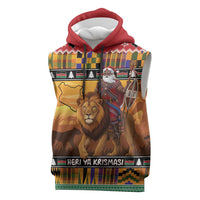Kenya Safari Christmas Sleeveless Hoodie Black Santa Riding Lion - Heri ya Krismasi - Wonder Print Shop
