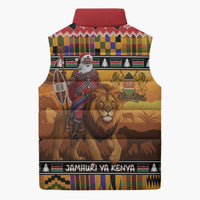 Kenya Safari Christmas Sleeveless Puffer Jacket Black Santa Riding Lion - Heri ya Krismasi - Wonder Print Shop