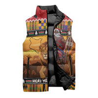 Kenya Safari Christmas Sleeveless Puffer Jacket Black Santa Riding Lion - Heri ya Krismasi - Wonder Print Shop