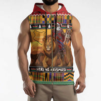 Kenya Safari Christmas Sleeveless Zip Hoodie Black Santa Riding Lion - Heri ya Krismasi - Wonder Print Shop