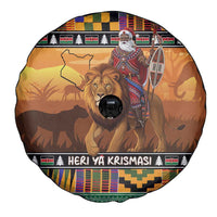 Kenya Safari Christmas Spare Tire Cover Black Santa Riding Lion - Heri ya Krismasi - Wonder Print Shop