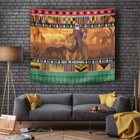 Kenya Safari Christmas Tapestry Black Santa Riding Lion - Heri ya Krismasi - Wonder Print Shop