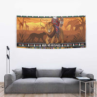 Kenya Safari Christmas Tapestry Black Santa Riding Lion - Heri ya Krismasi - Wonder Print Shop