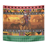 Kenya Safari Christmas Tapestry Black Santa Riding Lion - Heri ya Krismasi - Wonder Print Shop
