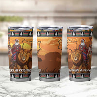 Kenya Safari Christmas Tumbler Cup Black Santa Riding Lion - Heri ya Krismasi - Wonder Print Shop