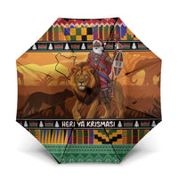 Kenya Safari Christmas Umbrella Black Santa Riding Lion - Heri ya Krismasi - Wonder Print Shop