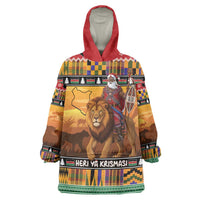 Kenya Safari Christmas Wearable Blanket Hoodie Black Santa Riding Lion - Heri ya Krismasi - Wonder Print Shop
