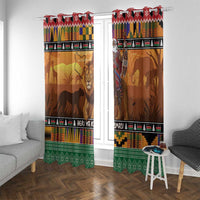 Kenya Safari Christmas Window Curtain Black Santa Riding Lion - Heri ya Krismasi - Wonder Print Shop