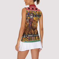 Kenya Safari Christmas Women Sleeveless Polo Shirt Black Santa Riding Lion - Heri ya Krismasi - Wonder Print Shop