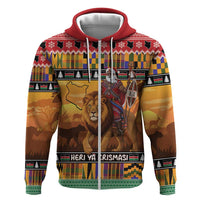 Kenya Safari Christmas Zip Hoodie Black Santa Riding Lion - Heri ya Krismasi - Wonder Print Shop