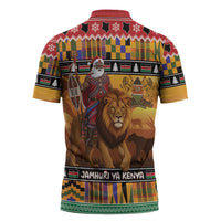 Kenya Safari Christmas Zipper Polo Shirt Black Santa Riding Lion - Heri ya Krismasi - Wonder Print Shop