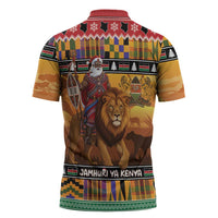 Kenya Safari Christmas Zipper Polo Shirt Black Santa Riding Lion - Heri ya Krismasi - Wonder Print Shop