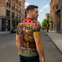 Kenya Safari Christmas Zipper Polo Shirt Black Santa Riding Lion - Heri ya Krismasi - Wonder Print Shop