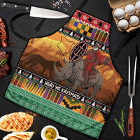 Kenya Safari Christmas Apron Black Santa Riding Rhinoceros - Heri ya Krismasi - Wonder Print Shop