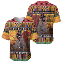 Kenya Safari Christmas Baseball Jersey Black Santa Riding Rhinoceros - Heri ya Krismasi - Wonder Print Shop