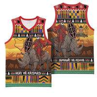 Kenya Safari Christmas Basketball Jersey Black Santa Riding Rhinoceros - Heri ya Krismasi - Wonder Print Shop