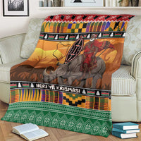 Kenya Safari Christmas Blanket Black Santa Riding Rhinoceros - Heri ya Krismasi - Wonder Print Shop