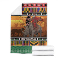 Kenya Safari Christmas Blanket Black Santa Riding Rhinoceros - Heri ya Krismasi - Wonder Print Shop