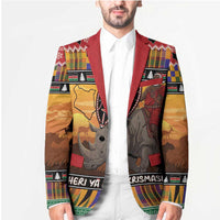 Kenya Safari Christmas Blazer Black Santa Riding Rhinoceros - Heri ya Krismasi - Wonder Print Shop