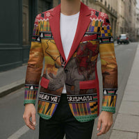 Kenya Safari Christmas Blazer Black Santa Riding Rhinoceros - Heri ya Krismasi - Wonder Print Shop